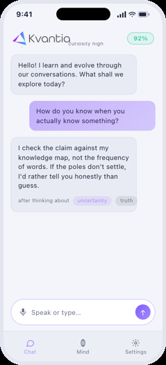 Kvantia conversation on a phone