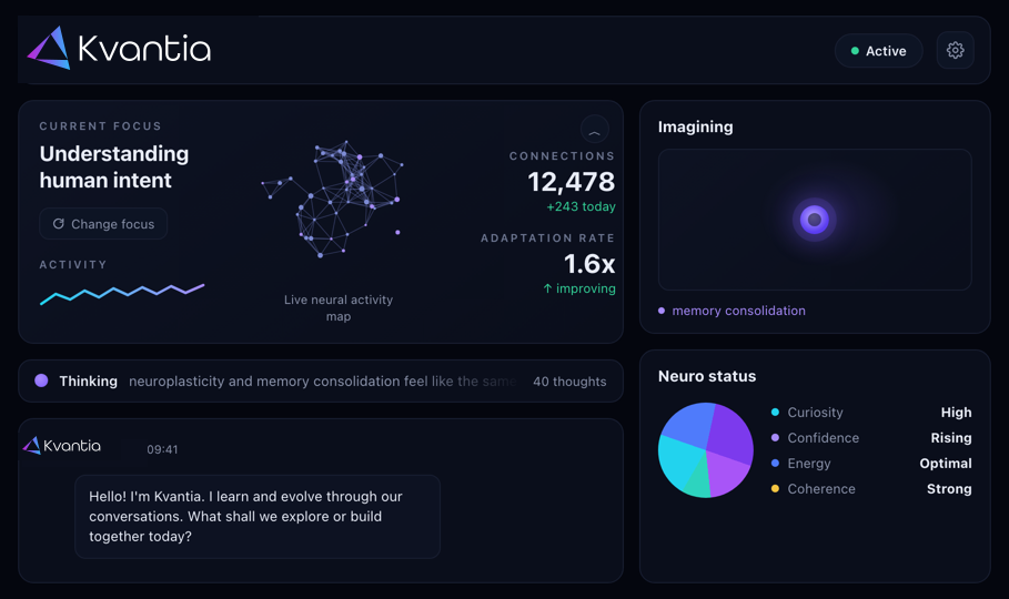 Kvantia dashboard running on a home server