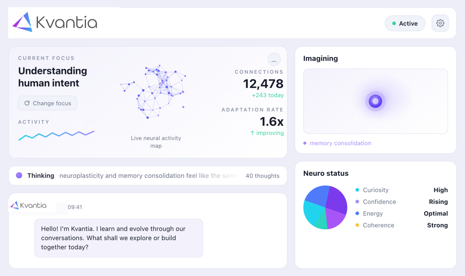 Kvantia dashboard running on a home server